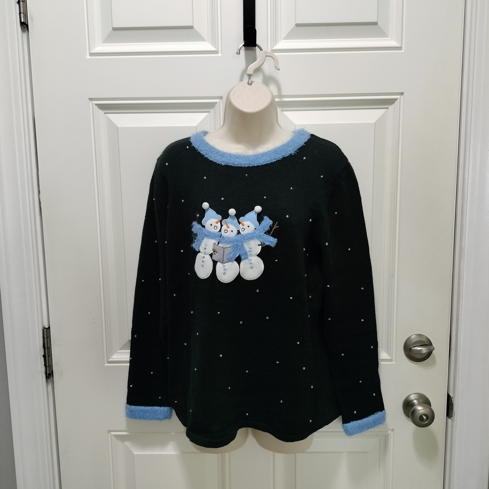 Festive season Mandal Bay Black Sweater with Snowman Design-fast shipping